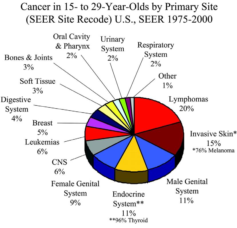 Figure 7. Cancer in 15- to 29-years-olds by primary site (SE