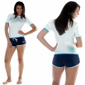 Ladies Rash Shirt Short Sleeve Sports Style + Citronella Flatlock White + Flatlock + Silver Flatlock ST208AL