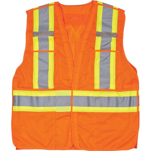 5-Point Tear-Away Traffic Safety Vest 99Lightweight and comfortable, fluorescent orange or fluorescent lime-yellow sports mesh knit fabric provides daytime visibility 99Reflective stripes offer