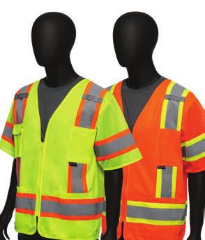ANSI CLASS VESTS 4706 /4707 Hi-Viz Two-Tone Surveyor s Safety Vest /Solid - Two-toned contrast tape, silver with colored border - Mic tabs on both shoulders - D-ring slot -