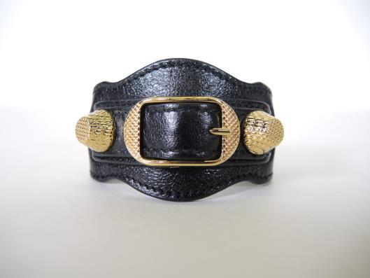 BALENCIAGA Black Leather Gold Tone Arena Giant Bracelet Retailed for $215, sold in one day for $119. 01/26/19 Fashion-forward biker-chic.