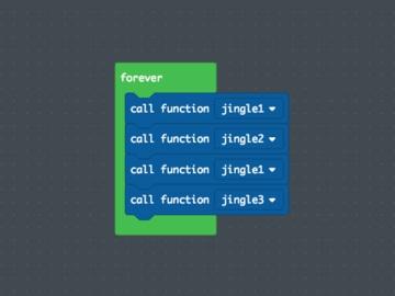 In a forever loop, we call play the "Jingle Bells" tune by calling the jingle functions.