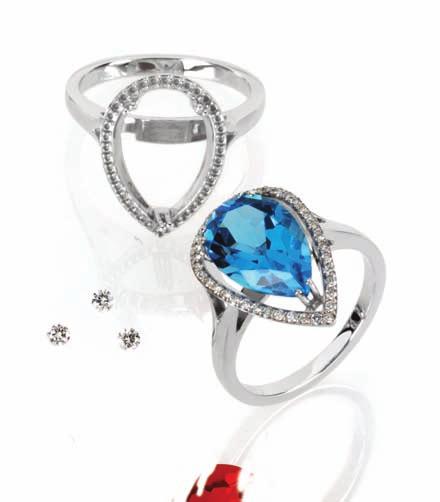 S T U L L E R S T U D I O Explore the Benefits of Stuller Studio 71452 Stuller Curve Entourage Mounting, 14kt white, $453. Shown set with 14mm x 9mm AA pear-shape Swiss Blue Topaz, and ~0.