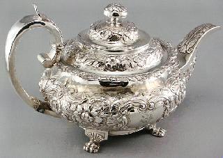 Lot # 415 415 416 417 418 419 420 Irish sterling silver teapot, hallmarked, James Le Bas, Dublin 1834.