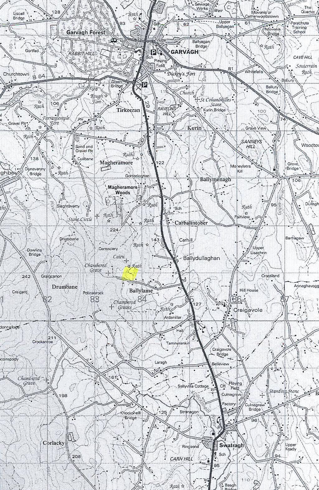 Figure 2: Detailed location map showing the position of the townland of Ballydullaghan between