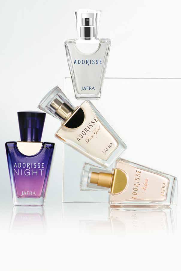 Adorisse EDP Floral, White Floral, Fruity Adorisse Fragrances 1.7 fl. oz. each 1 FOR $39 Retail Value: $45 302709 CHOOSE 1 Mini Fragrance $5* with purchase from pages 16-21..23 fl. oz. each Retail Value: $8 Limit 1 per purchase.