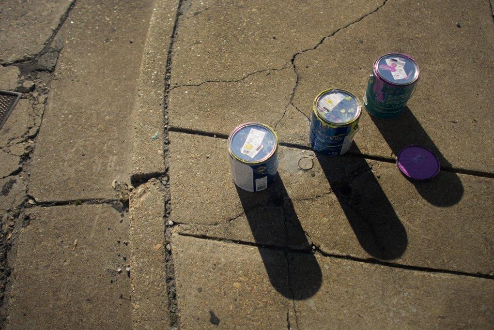 Artist and designer Joan Biddle said she brought 13 gallons of paint to use at the corner of Granby Street and