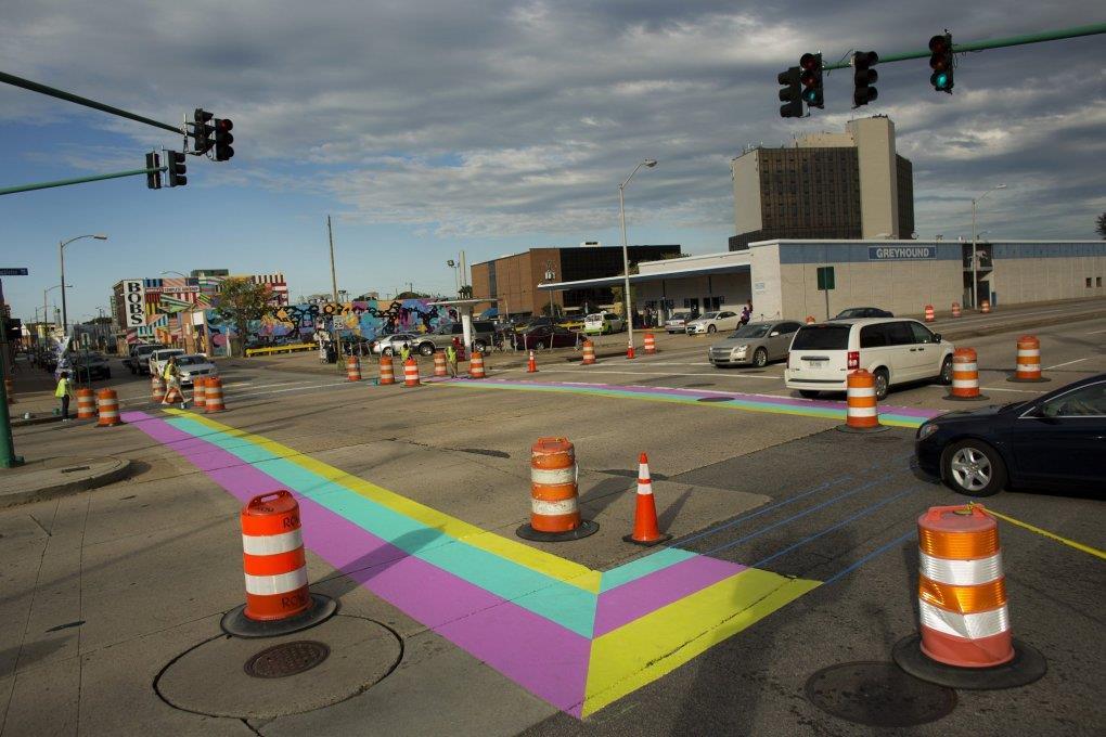 A project is under way to paint the street at the corner of Granby Street and Brambleton Avenue, the gateway to the NEON art district, on Monday, Oct.