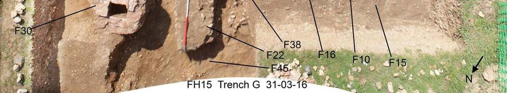 The wall base appears to face south and there is no floor surface surviving to the north. F29.