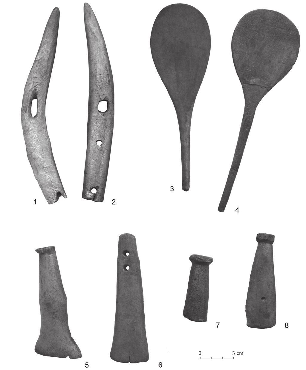 250 Heidi Luik, Mirja Ots, Liina Maldre Fig. 11. Antler artefacts from Bronze Age site of Asva: cheek-pieces (1-2), spoons (3-4) and handles (5-8).