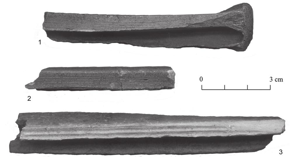 From the Neolithic to the Bronze Age: continuity and changes in bone artefacts in Saaremaa, Estonia 255 Fig. 15. Elk metapodial bones with working traces from the Neolithic site of Naakamäe.