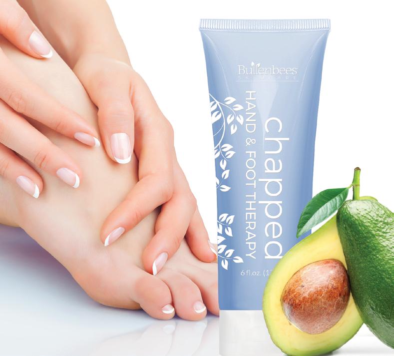 CHAPPED HAND & FOOT THERAPY This Chapped Hand & Foot Therapy is made with natural oils that absorb quickly and do not leave the skin greasy.