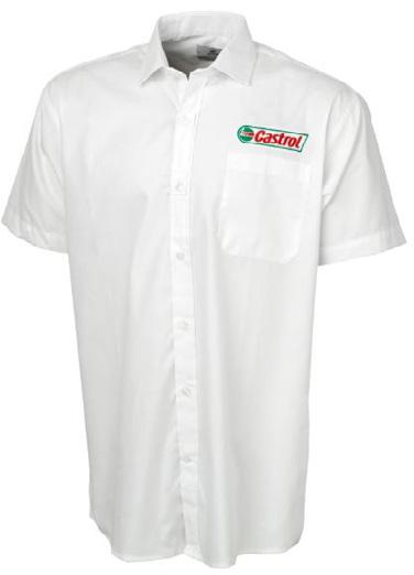 Tone on tone buttons Castrol logo left chest Order Code: Castrol-H MOQ: 50 SHORT SLEEVE CORPORATE SHIRT White, short sleeved