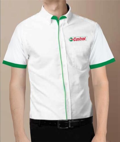 Size: XS-2XL MOQ provided on application CASTROL MANAGER WORKSHOP SHIRT Short sleeve white shirt with green trim on  Size: XS-2XL MOQ