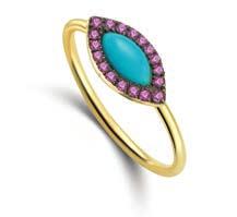 18kt yellow gold, pink sapphire and turquoise Awe