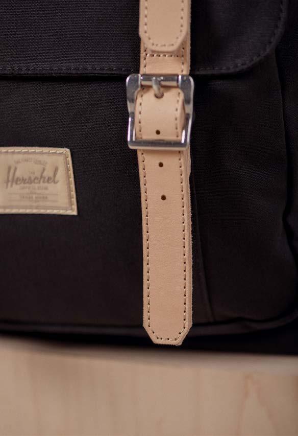 10014 HERSCHEL LITTLE AMERICA 25L 8OZ WAXED COTTON CANVAS WITH TONAL SCREEN PRINT TONAL STRIPED FABRIC LINER 15 LAPTOP SLEEVE DRAWCORD CLOSURE PREMIUM LEATHER STRAP CLOSURES WITH MAGNETIC PIN BUCKLES