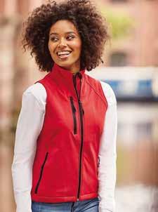 launderable: 40 C wash and low temperature tumble dry (do not use fabric softeners) Z141F R-141F-0 92% Polyester / 8% Elastane XS, 340 g/m² AZURE BLUE CLASSIC RED FRENCH Ladies Soft Shell Gilet