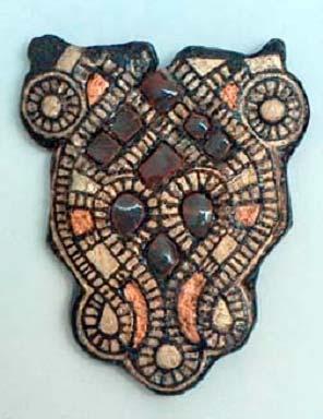 Belt mount /Gegenbeschlag with glass and metal inlays made by the Hungarian National Museum inventory number: - imitation of Környe, Grave 66 imitation of the middle third 7 th c.