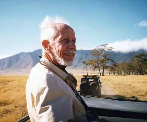 Figure 29. Dr. Edward J. Gübelin had an enthusiasm that never diminished, as evident in this 1997 photo of him riding along the Ngorongoro Crater, Tanzania, at the age of 84.