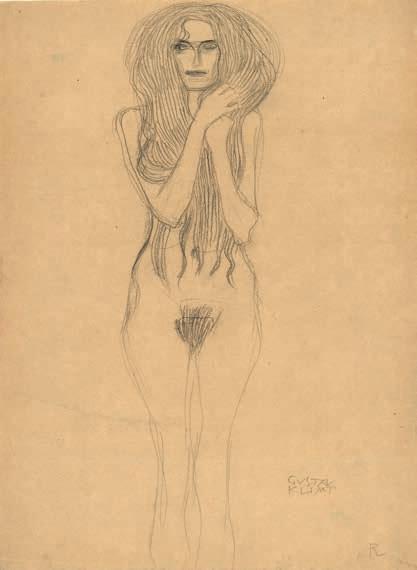Gustav Klimt (1862 1918), FEMALE NUDE FROM THE FRONT, 1902 Black