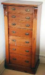 $1,500 - $2,000 379 Edwardian inlaid mahogany corner cabinet with astragal glazed door. $800 - $1,200 315 316 317 Lot # 385 385 Victorian mahogany Wellington chest.