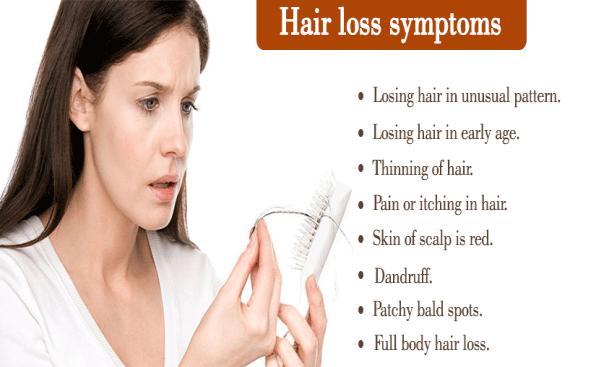 The signs of hair loss and hair conditions may include: Thinning hair on the scalp A receding hairline A horseshoe-shaped