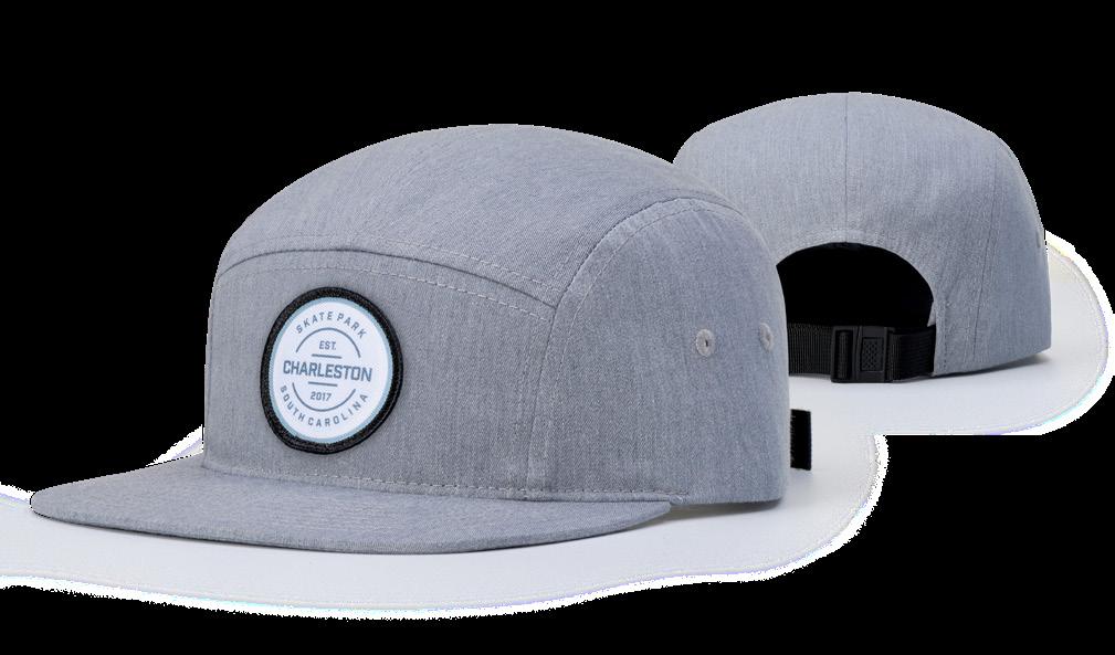 FIT: ADJUSTABLE NYLON WOVEN STRAPBACK SHAPE: 5 PANEL STRUCTURED FABRIC: TWILL VISOR: FLAT AVAILABLE MARCH 2019 SUBLIMATED PATCH CL215 SOLID COLORS: Undervisor is cap color.