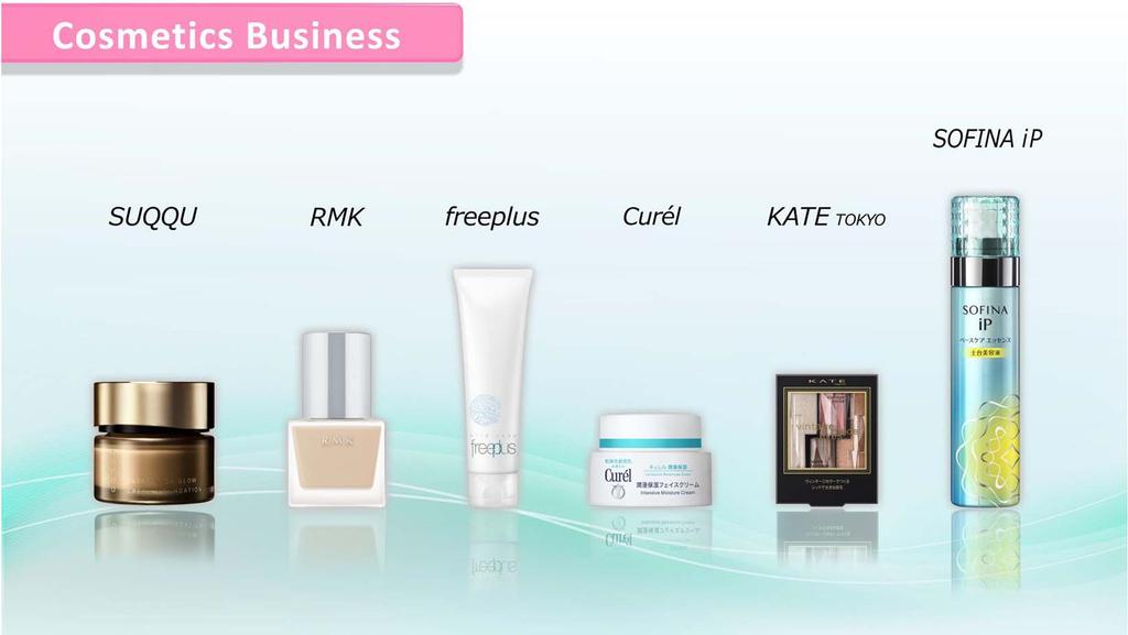 Sales of the counseling cosmetics SUQQU, RMK, and selfselection cosmetics freeplus, and the Curél derma care brand were strong.