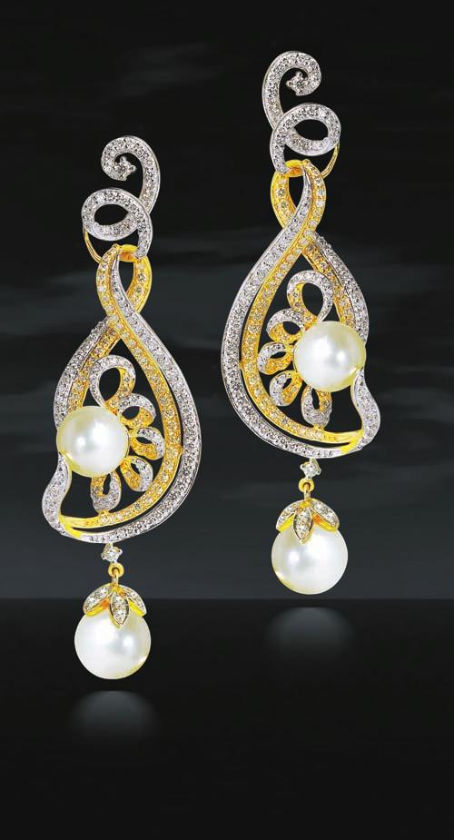 Seen here are various intrpretations of the prototypical saris in the form of jewellery: a pair of diamond earrings