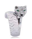 2616 2617 2616 Of cross-over design, pave-set diamond panthere s head with pear-shaped emerald eyes and onyx nose, mounted in platinum, ring size 7 Signed Cartier, no.