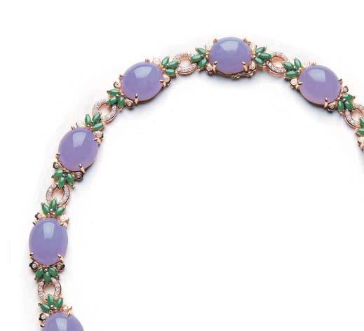2545 A LAVENDER JADEITE AND DIAMOND NECKLACE Accompanied by report no.