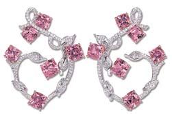 2505 A PAIR OF SPINEL AND DIAMOND EARRINGS altogether weighing 14.03 carats in total, to the brilliant-cut diamond vine and leaves, mounted in 18K white and rose gold, 4.