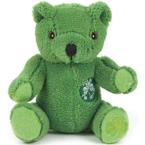 Product Name 7" St. Patrick's Bear Summary Extra soft, 7" St. Patrick bear with shamrock. Product Number 7"StPattysBear Color Green Size 7 " Imprint Method Silkscreen, Full Color Logo.