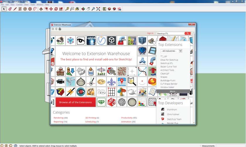 Search for SketchUp STL. Then Click on SketchUp STL. You will need a gmail account to login to download the extension. On the top right there will be a button to login to a gmail account.
