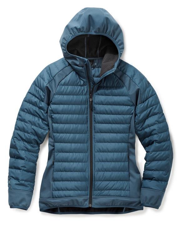 Hybrid Down Jacket The Hybrid Down Jacket combines the advantages of a windproof, stretchable and brushed Softshell material with the lightweight warmth of down insulation.