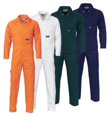 3101 $60.95 3111 $54.95 3121 $50.95 COTTON DRILL COVERALL Heavyweight 311gsm, cotton drill. Tool pocket lower leg. Metal press studs. 77R-112R 92S-132S : Navy, Green, White, Orange 3425 $97.