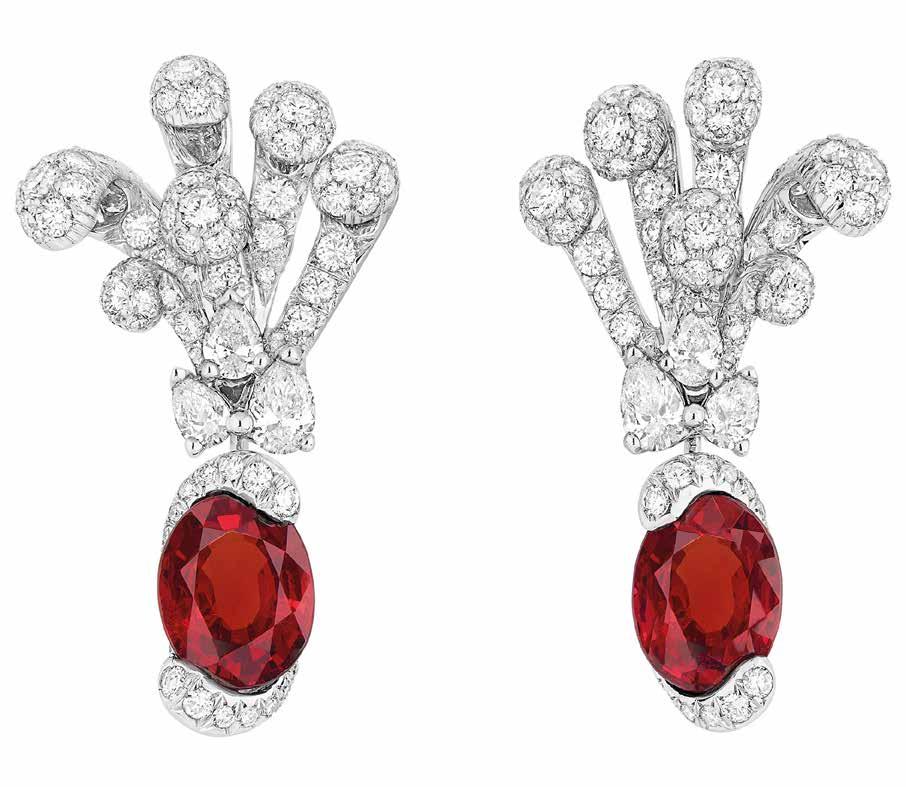 com Cygne Earrings by Dior High Jewellery in 18K white gold set with diamonds and red