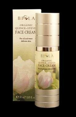 BIOLA809 ORGANIC QUINCE-STEVIA FACE CREAM WITH BIODYNAMIC INGREDIENTS Skin nourishing jojoba, avocado and sesame oils: with essential fatty acids for the treatment of dry skin.