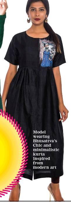 Model wearing Bhusattva's Chic and minimalistic kurta inspired from modern art http://epaper.timesgroup.