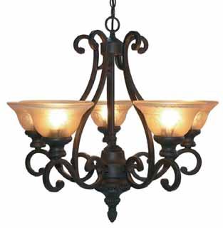 Susp. 1000mm iron with amber glass 1 x 60W Max 3 light arm pendant H 400mm 450mm Susp.