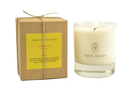 NEW TRUE GRACE CANDLES MUST HAVE Newly arrived: Curious containing distinctive and surprising scent of Bergamot, Grapefruit, Mandarin and Cypress giving a fresh zesty scent to your home interiors all