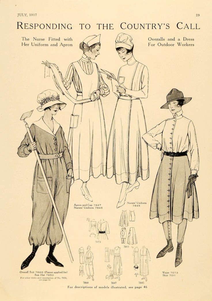 WHAT ABOUT MILITARY OR SERVICE DRESS? Another popular option for 1918 were the myriad types of uniform and work clothes associated with nursing, work on the land and other types of wartime service.