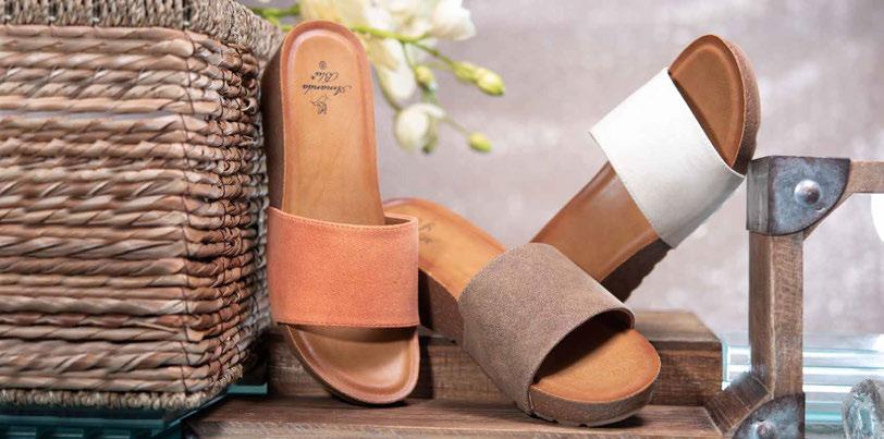 BROWN 81835 SIZE RUN A THESE TWO-TONED, CRISS-CROSSING STRAPS TOP A CHIC SLIDE SANDAL, LIFTED BY CORK-COVERED WEDGE HEELS. THESE ARE SURE TO BE A GO-TO IN ANY WARDROBE!