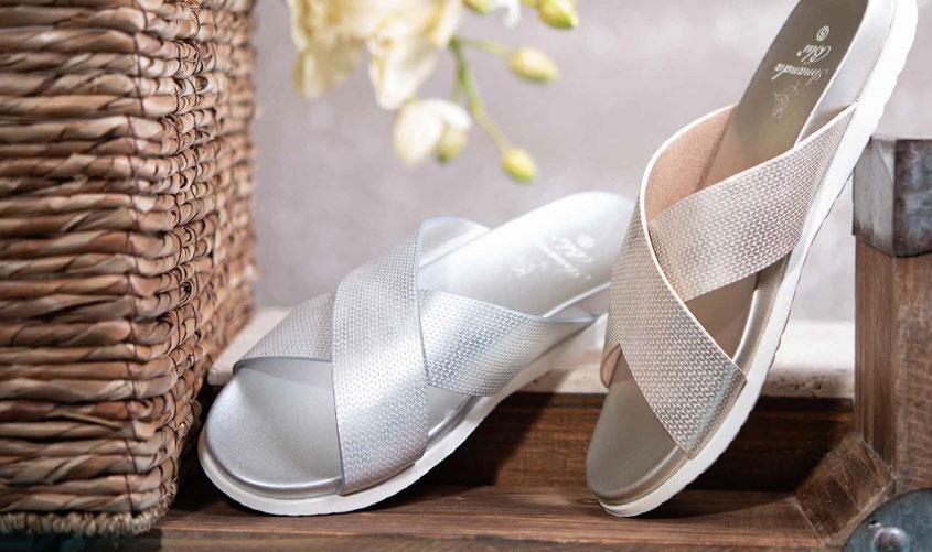 81800 SIZE RUN A THESE METALLIC CRISS- CROSS SLIDES ARE SO COMFORTABLE YOU LL WEAR THEM ALL DAY. A CONTOUR MOLDED FOOTBED WILL GIVE YOU HAPPY FEET!