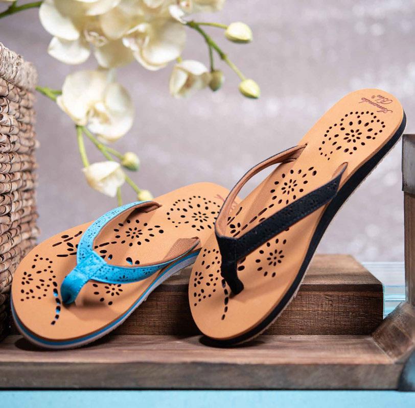 LASER CUT DESIGN IN THE EVA SOLES AND UPPERS MAKE THIS SANDAL A STAND OUT, FEATURING ARCH SUPPORT.