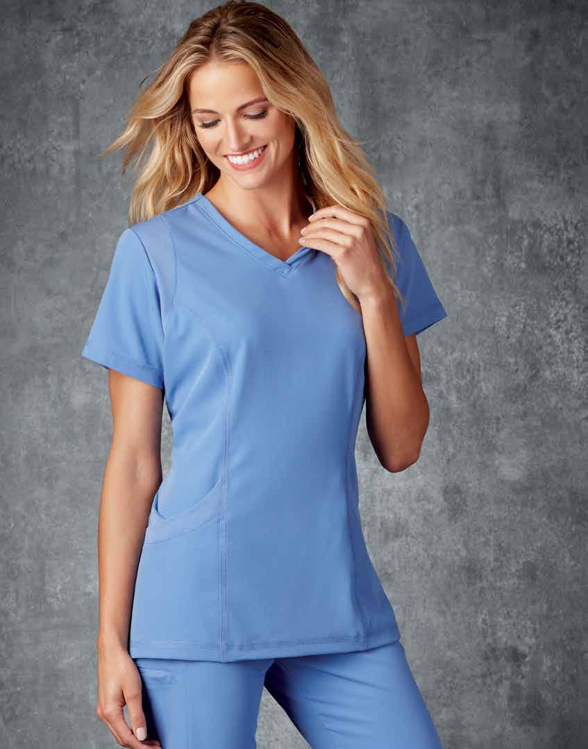 Mesh technology is so refreshing THE PERFECT MESH TOTALLY MESHING MODERN TOP Narrow v-neck band accents this mesh-trim top Strategically placed mesh around the arm and back of neck offers