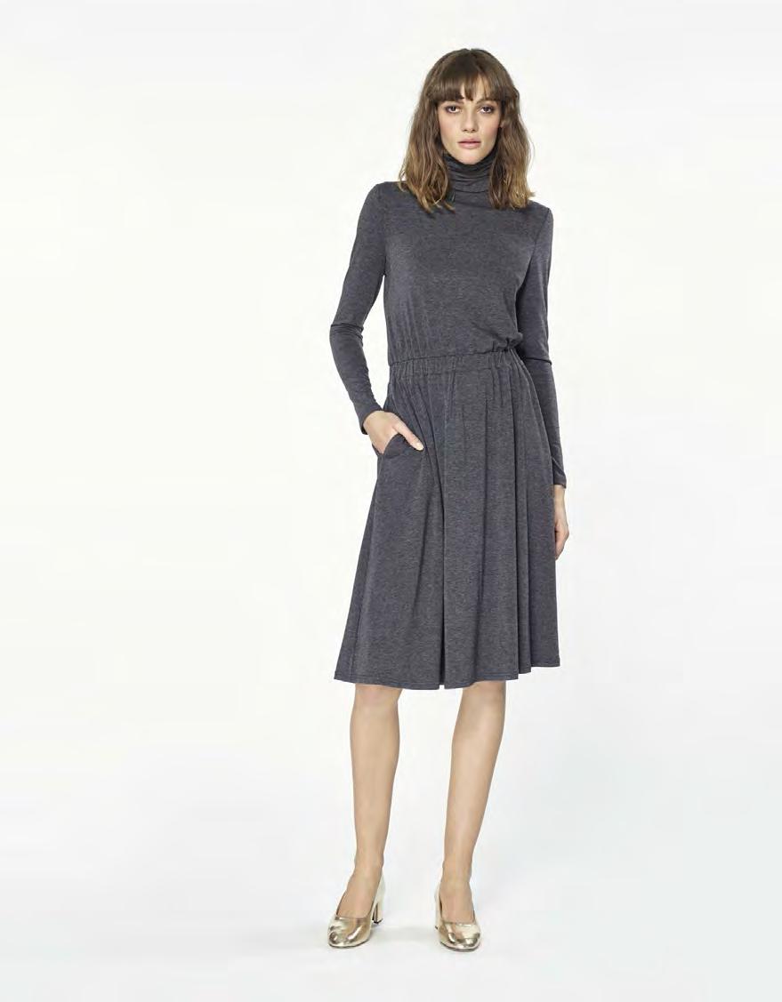 P170151B Turtleneck jersey dress with elastic ruched waistband Grey 95% Viscose 5%