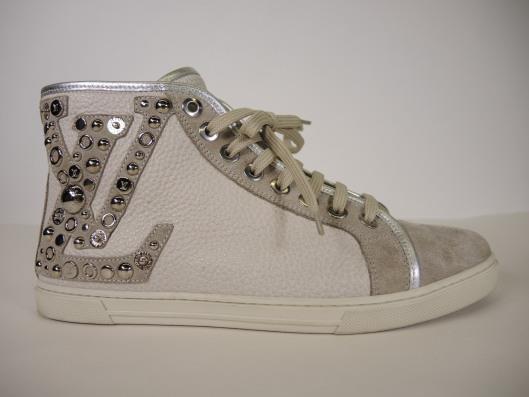 LOUIS VUITTON Suede and Leather Jewel-Embellished High-Top Sneakers, Size 9 Retailed for $900, sold in one day for $299.