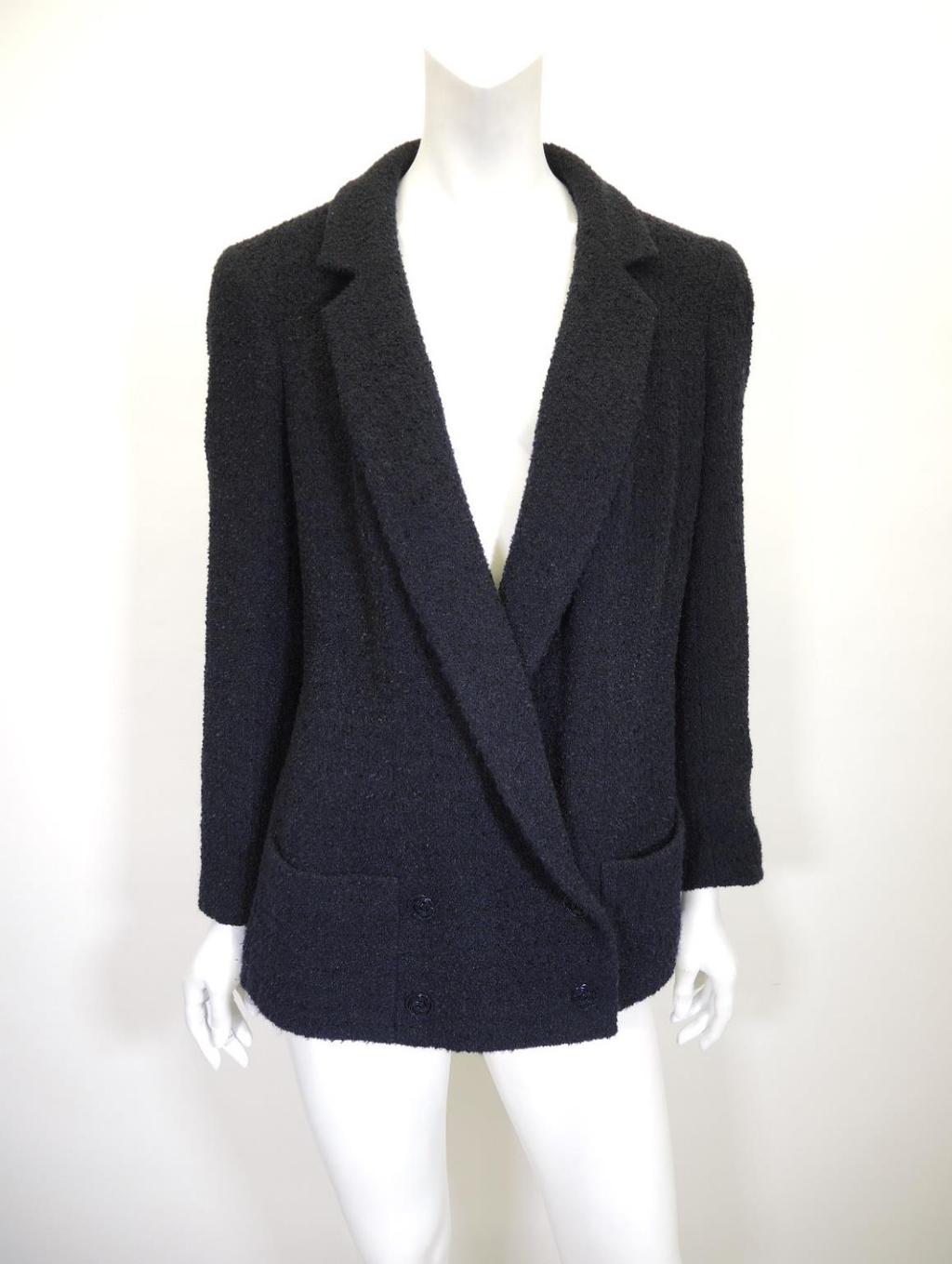 CHANEL Navy Boucle Tweed Boyfriend Jacket Size 8 Sold in one day for $899.