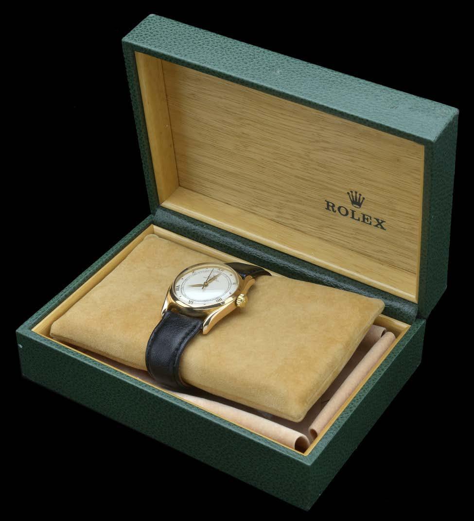 Watches 19 AN 18CT GOLD OYSTER PERPETUAL WRISTWATCH, BY ROLEX, CIRCA 1949, the signed silvered dial applied gilt Roman numerals and dot hour markers and inner calibrated seconds scale, centre sweep